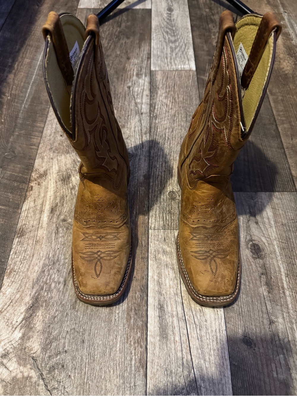 Double H Men's Tan Leather Western Cowboy Boots with Decorative Stitch